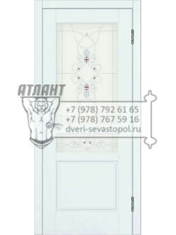 Доступные двери модель Афродита-2 ПО рис Ажур ПВХ (ясень белый)