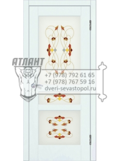 Доступные двери модель Афродита-3 ПО рис Шервуд заливной витраж ПВХ (ясень белый)