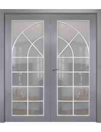 Межкомнатная дверь Classic Сорбонна ПО Эмаль по RAL7040 МДФ триплекс белый, решётка №4 распашная