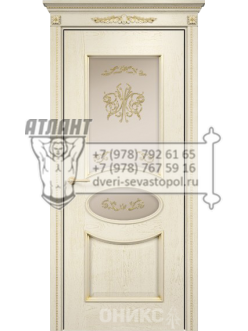 Межкомнатная дверь Classic Эллипс ПО Белая эмаль патина золото, Рисунок контурный витраж №2 золото