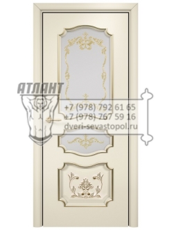 Межкомнатная дверь Classic Барселона ПО с декором Эмаль слоновая кость МДФ, Контурный витраж золото