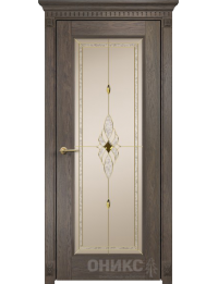 Межкомнатная дверь Classic Италия 1 ПО шпон Дуб античный, Сатинат бронза, Витраж Бевелс, Рисунок бевелс золото