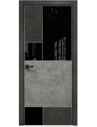 Межкомнатная дверь Нью-Йорк цвет бетон светлый-бетон тёмный стекло лакобель черная