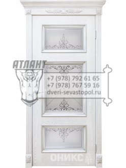 Межкомнатная дверь Classic Прованс ПО Белая эмаль патина серебро, контурный витраж №1 серебро