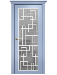 Межкомнатная дверь Classic Сорбонна ПО Эмаль голубая по ясеню триплекс белый, решётка №8